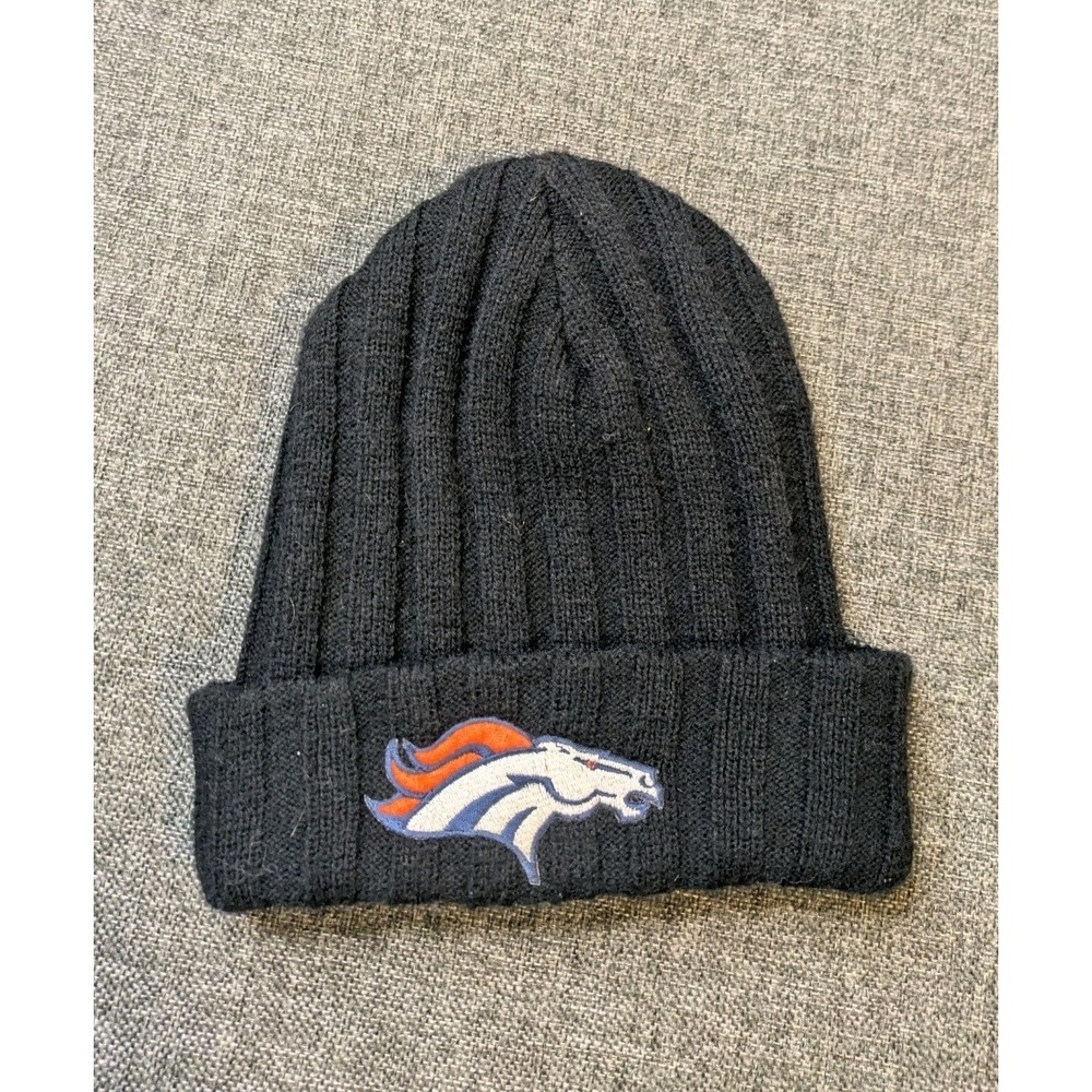 Vintage Denver Broncos NFL Cuff Beanie Knit Hat Black Embroidered Logo Made USA